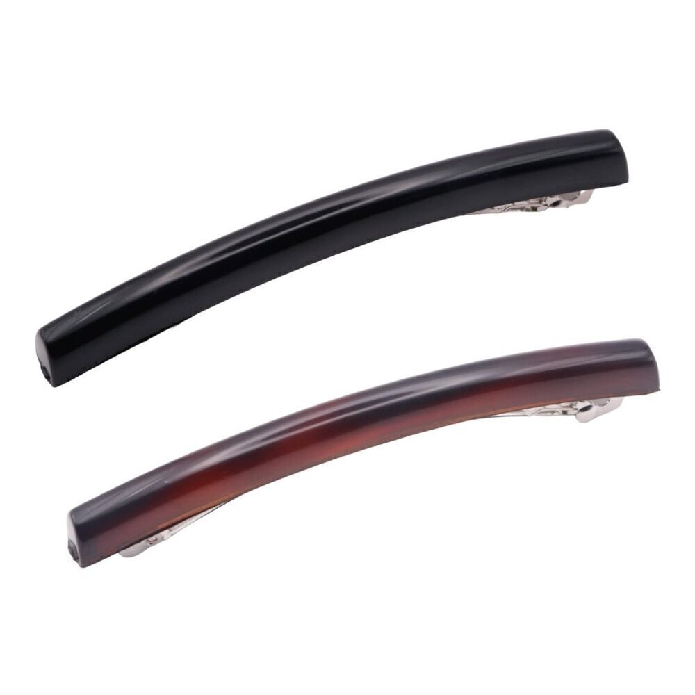 French Long Narrow Large Celluloid Set of 2 Acetate No Slip Automatic Hair Clips